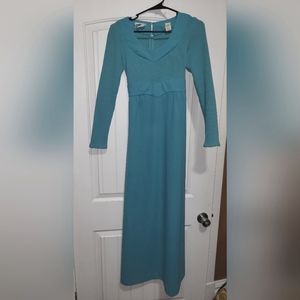 Vintage 60s-70s teal long dress with ribbed bodice women's size 5